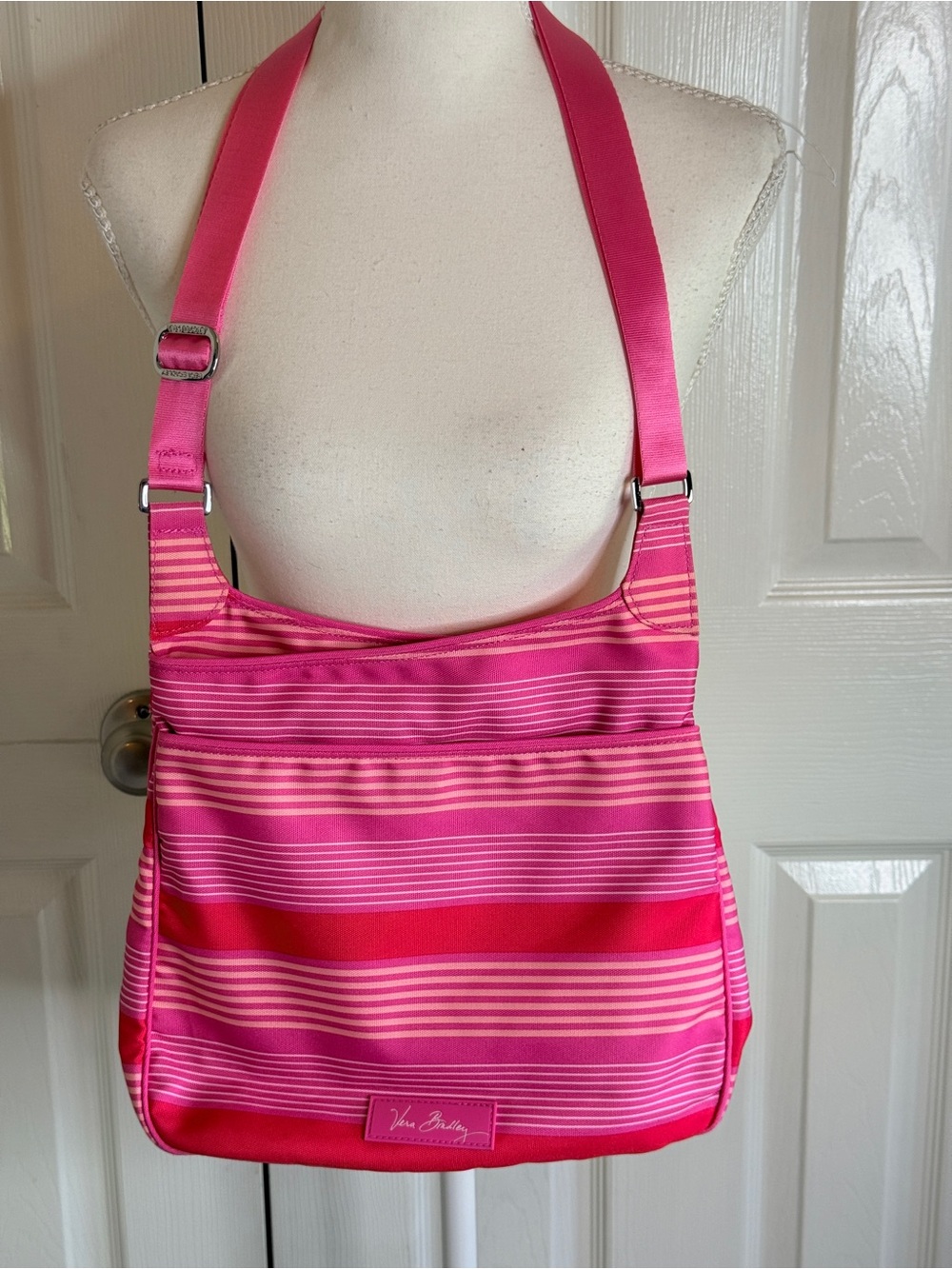 Vera Bradley Lighten Up Slim Crossbody Pink Tonal Stripe EUC